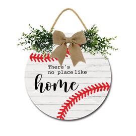 There Is No Place Like Home Baseball Front Door Sign Funny Wreaths Hanging Wooden Plaque Decoration Round Rustic Wood Farmhouse Porch Decor for Home Front Door Decor, 11 x 11 Inch
