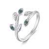Leaf Ring Sterling Silver Moss Agate Leaf Adjustable Open Rings