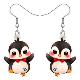 HUAGEO Valentine's Day Acrylic Cute Donut Love Heart Penguin Earrings Animals Dangle Jewellery For Women Charms Gifts Accessories (White)