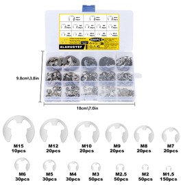 E-Clips, 500 Pieces E-clip Snap Rings Set, Stainless Steel E Clip Circlips Assortment, Internal External Snap Ring Washers for Attaching Bearings Gears Pulleys, 13 Sizes