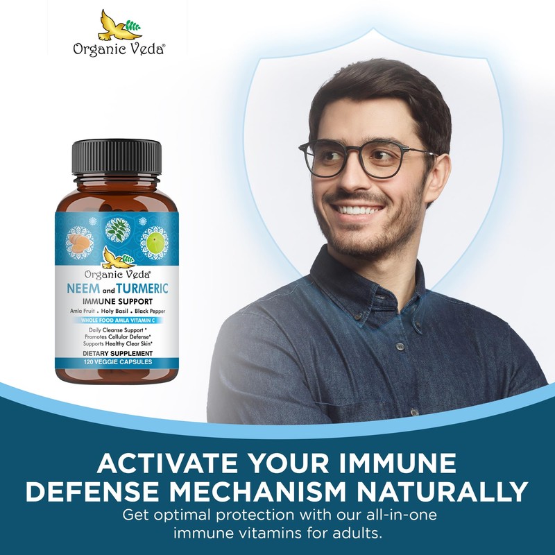Organic Veda Neem & Turmeric Capsules with Amla Fruit, Tulsi,