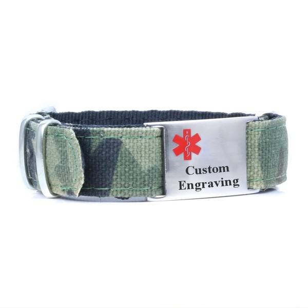 My Identity Doctor - Sports Medical ID Bracelet with Custom Engraving - Soft Nylon - Camouflage
