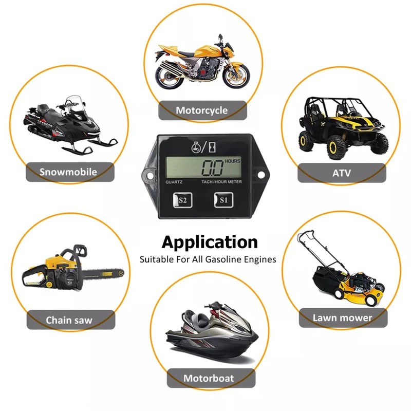 Small Engine Hour Meter and Digital Tachometer, Waterproof Inductive Tacho