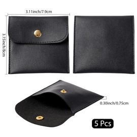 CALFOVERA 5PCS PU Leather Travel Jewelry Bags Black Small Lipstick Jewelry Storage Packaging Pouch Case Pocket Organizer with Snap Button for Earrings Necklaces Bracelet Ring Women Gift