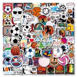 300Pcs Mixed Balls Cool Vinyl Sports Stickers, Water Bottle Stickers for Laptop Scrapbook Skateboard Journaling Helmet Football Soccer Decals School Reward for Kids Teens Adults Party Favors
