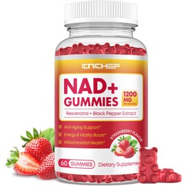 NAD+ Gummies, 1200mg Liposomal NAD Supplement for Women & Men with Trans-Resveratrol & Black Pepper Extract Anti-Aging Supplement, Brain & Cellular Mitochondrial Health Vegan Gluten Free - 60 Gummies