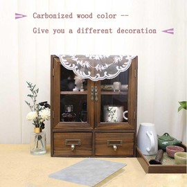 RZGZKLSH Rosetta Mini Countertop Country Vintage Locker, Wall-Mounted Wood Display with Organic Glass Door, Food Storage, 2 Bottom Drawers-Pharmacist Cabinet-Display Cabinet (Burnt Wood Color)