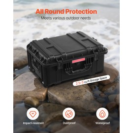Happybuy Weatherproof Hard Case, Heavy-Duty Protective Dry Box with Pre-Cut Foam, Wheels and Retractable Pull Handles. Suitable for Travel, Hunt, Military and Tactical Use