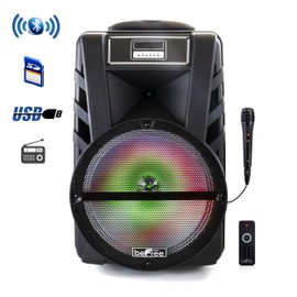 beFree Sound 12 Inch Bluetooth Rechargeable Portable PA Party Speaker with Reactive LED Lights, Black