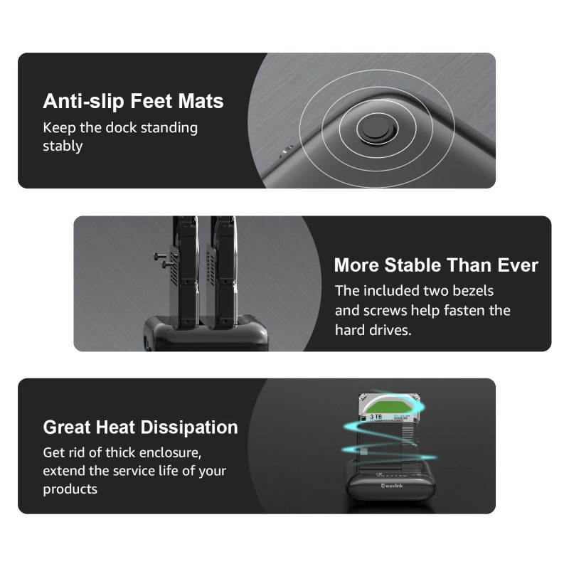 Wavlink Dual Bay External Hard Drive Docking Station supports UASP