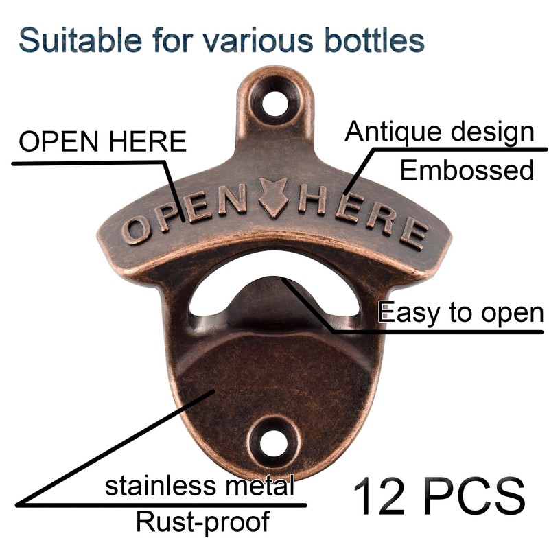 Jumiok 12 PCS Bottle Cap Opener Wall Mounted Bulk Stainless