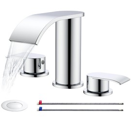 Ultimate Unicorn 8 inch Bathroom Faucet Chrome, Waterfall Bathroom Sink Faucet with Metal Pop-up Sink Drain Stopper and 2 Supply Hoses,2 Handle Widespread Faucet for Vanity Sink 3 Holes