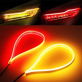 Red Amber LED Strip Light 2Pcs 23 Inches 114 PCS Led Chip Dual Color Waterproof Car Flexible Led Driving Light Strip Switchback Headlight and Turn Signal Light Tube Easy Paste Install