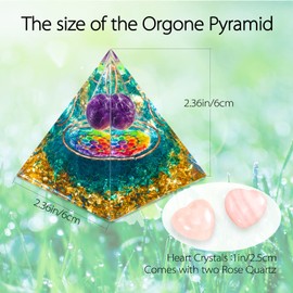 FUN LAVIE Orgone Crystal Pyramid for Positive Energy Amethyst Crystal Ball Energy Protection Generator for Meditation and Stress Reduction Attract Lucky with 2 Heart-Shaped Crystals Stones Style A