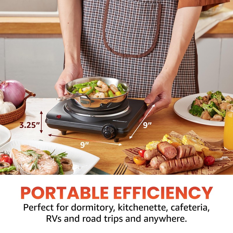 Elite Gourmet ESB-301BF Countertop Single Cast Iron Burner, 1000 Watts