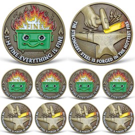 10 Pcs Dumpster Fire Challenge Coin Funny Office Desk Accessories for Coworkers, Inspirational Gifts for Employee Appreciation, Desk Decor, Emotional Support, It's Fine I'm Fine Everything is Fine