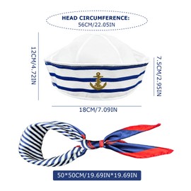 MIVAIUN MIVAIUN Matrosenmütze und Schal Set Matrosen Set Blau-weiß gestreifte Matrosenmütze und blau gestreiftes Halstuch mit roter Borte Unisex Einheitsgröße für Cosplay Partys Verkleidung Party