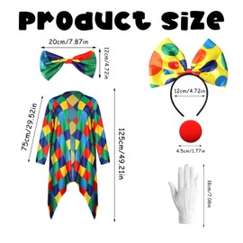 Mprocen Women's Clown Costume, Circus Clown Costume, Red Clown Nose Clown, Bow Tie, Clown Hairband, Fancy Dress for Carnival, Cosplay, Theme Party