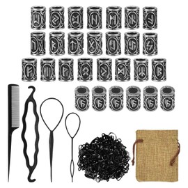 GDFHBD 30 Pieces Beads, 4 Pieces Braiding Tools And 50 Pieces Rubber Bands, Diy Jewelry Materials, Hair Design Accessories, Can Be Used For Beards, Hair, Jewelry.