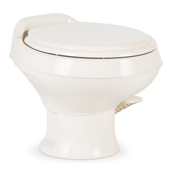 Dometic 301 Toilet Low Profile 13.5" Height- Bone, 301-SS/RT/BONE, Full Size Residential Style, Clean and Watertight Triple Jet Rinse with Foot Pedal
