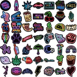 Neon Stickers,100 Pcs Vinyl Neon Sign Light Style Cool Funny Stickers for Laptop Water Bottle Phone Computer Diary Planner Skateboard Graffiti Patches