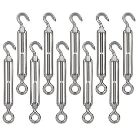 Acrux7 10 Pack M6 Turnbuckle 304 Stainless Steel Turnbuckles, Hook and Eye Wire Tensioner Heavy Duty Stainless Steel Cable Turnbuckle Kit for Wire Cable