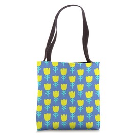 Cute Scandinavian Abstract Flower Floral Pattern Blue Yellow Tote Bag