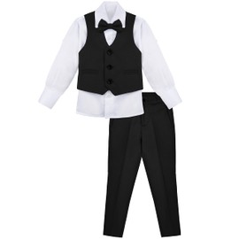 Lilax Boys Formal 4 Piece Dress Shirt, Pants and Tie and Vest Suit Set (Black, 6 Years)