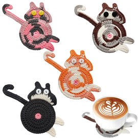 4PCS Cute Cat Cup Coasters, Gifts for Cats Lovers, Cat Coaster Woven Creative Knitted Coasters Funny Drink Insulation Coffee and Tea Coaster Table Protection Desktop Gifts