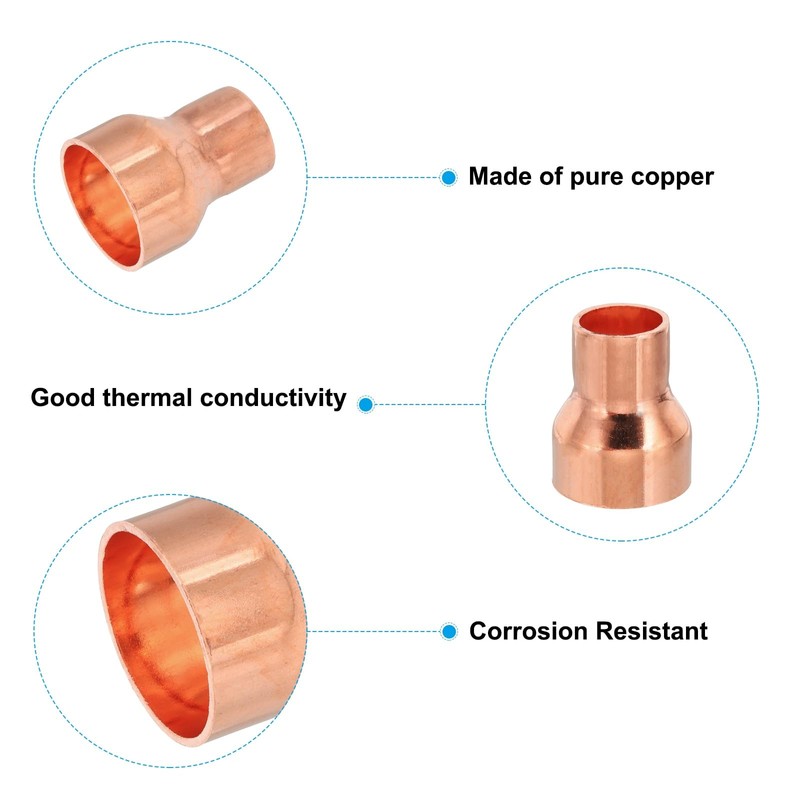 PATIKIL 1" to 5/8" ID Copper Reducer, 1pcs 99.9% Pure