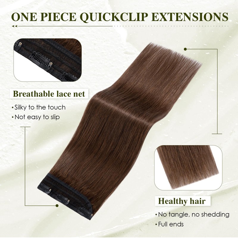 Elailite Real Hair Clip-In Extensions 1 Weft #4 Medium Brown