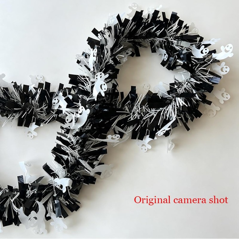 Halloween Tinsel Garland with Ghost Black Foil Metallic Xmas Tree