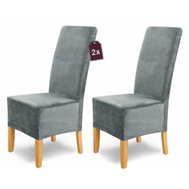 Scheffler Home Stretch Chair Covers Velvet Puma Velvet/Velour Chair Covers Set of 2 Grey Long Chair Covers Swing Chairs / Stretch Chair Covers Long/Elegant Chenille Chair Cover