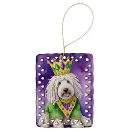 Caroline's Treasures Komondor King of Mardi Gras Porcelain Ornament Christmas Tree Hanging Decorations for Home Christmas Holiday, Rectangle, Gift, Multicolor