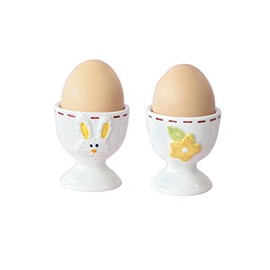 Ceramic Egg Cup for Soft or Hard Boiled Egg Holder - Set of 2 Egg Holders for Breakfast Brunch, Kitchenware, Easter Bunny Rabbit & Flower Egg Cup for Spring Home Party Tableware Decor Favors