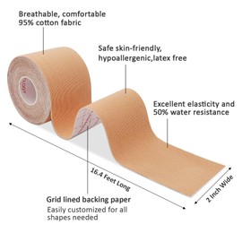 Brifantico Kinesiology Tape 2 Rolls (5cm x 5m) - Sports Tape Elastic Physio Tape, Muscle Support Tape for Shoulder, Back, Elbow, Wrist, Ankle, Waterproof, Breathable (2 Rolls Beige)