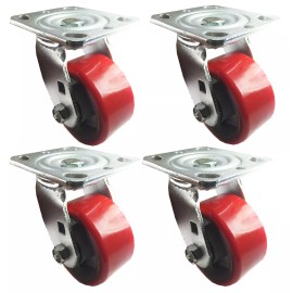 Hy-Weld 4" x 2"  Polyurethane on Cast Iron (Red) - 4 Swivels