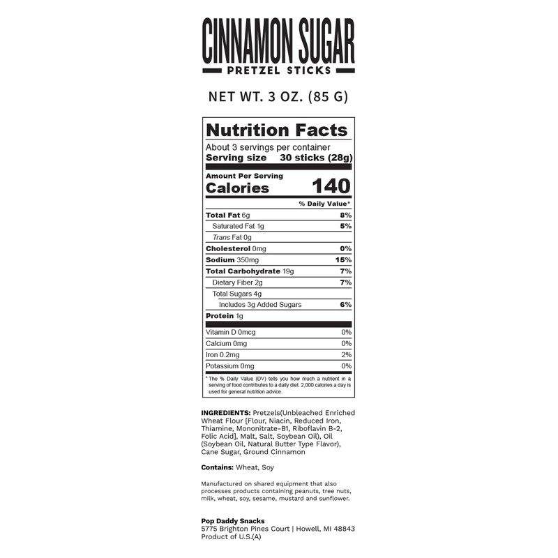 Pop Daddy Flavored Pretzels Sticks, Cinnamon Sugar Flavor, 3oz Healthy