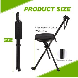 Portable Walking Stick with Cushion, Adjustable Height Cane with Seat, Portable Cane Stool, Lightweight Aluminum, Capacity 550 Lbs, for Camping, Hiking, Climb, Anti-Slip with Carry Bag