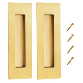 Malimali 6 Inch Gold Recessed Finger Flush Pulls for Pocket/Closet/Sliding Barn Door - Brushed Gold Stainless Steel Rectangular Pulls (2 Pack)
