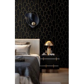 Yasinet Peel and Stick Wallpaper Black and Gold Wallpaper Black Geometric Contact Paper for Bedroom Modern Removable Self Adhesive Wall Paper Waterproof Decorative for Wall Vinyl 17.3"X118.7"
