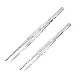 Jotia 2Pcs 25cm 30cm 304 Stainless Steel Kitchen Fine Tweezer Tongs, Cooking Tweezers Straight Food Tweezers with Precision Serrated Tips for Cooking, BBQ