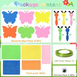 Pack of 12 Butterfly Craft Set for Children, DIY Butterfly Pendant Decoration Craft Set, Easter Decoration, Creative Crafts for Crafts with Mix & Match Foam Rubber Parts, Easter Decoration for Crafts