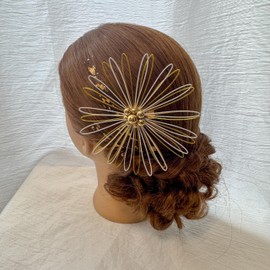 Hani. Gold Flower Mizuhiki Hair Ornament, Coming-of-age Ceremony, Hair Accessory, Gold Foil Kimono, Graduation Ceremony, Headdress, Hakama, Long Sleeves, Wedding, Bridal Wedding, Solid White