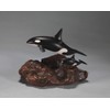 Orca Killer Whale & Calf Sculpture by John Perry 7in