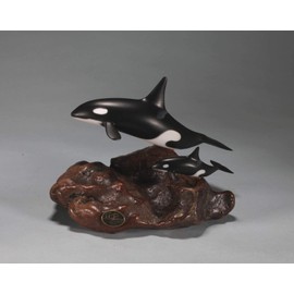 Orca Killer Whale & Calf Sculpture by John Perry 7in Medium up-tail version