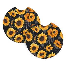 keluki 2PCS Sunflower Style6 Print Car Cup Holder Coasters,Anti Slip Rubber Mat with Finger Notch for Women Men 2.7 inche