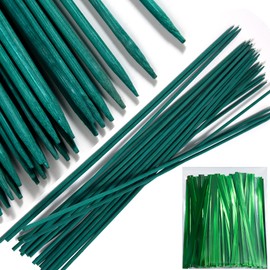 50 PCS 18” Wood Plant Stakes Garden Tomato Sticks Plant Stakes & Supports for Potted Plants, Comes with 100 pcs Green Twist tie