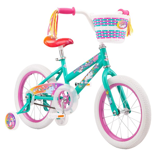 Pacific Unicorn Character Kids Bike, 16-Inch Wheels, Ages 3-5 Years, Coaster Brakes, Adjustable Seat, Mint Green, One Size