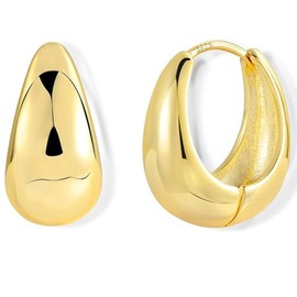 Huacan Women's 925 Silver Chunky Hoop Earrings 18K Gold-Plated Cartilage Stud Earrings for Women and Girls, Sterling Silver